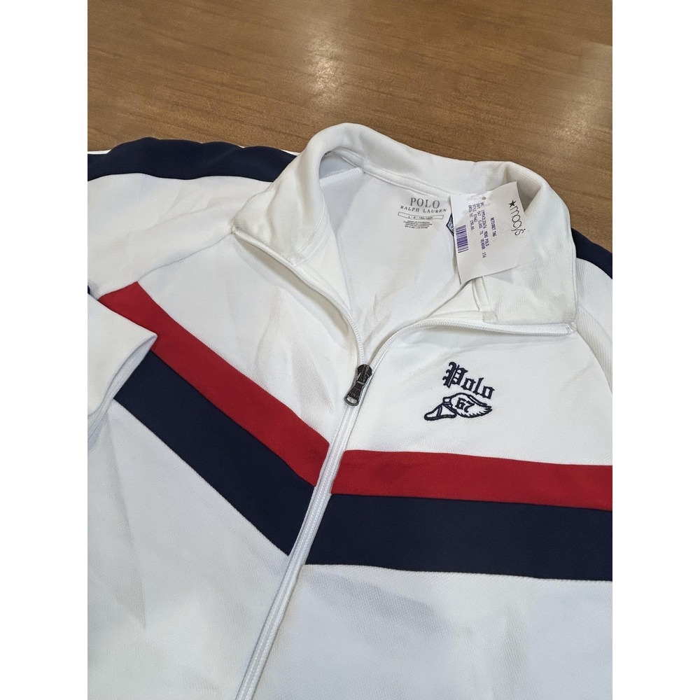 Polo Ralph Lauren Jacket Mens L White Colorblock Track Full Zip Striped *REPAIR*